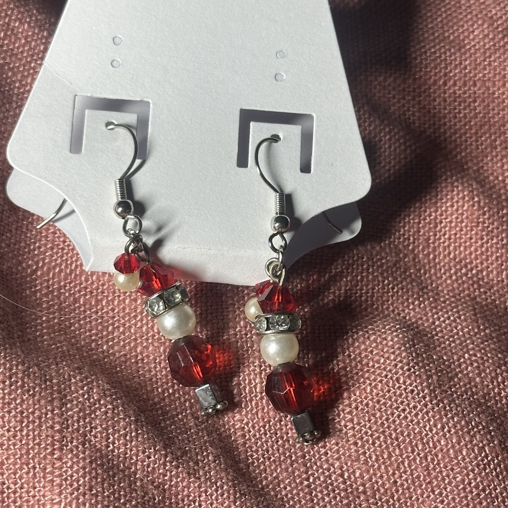 Red and silver dangle earrings